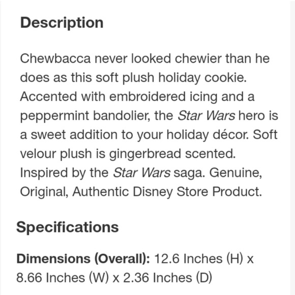NWT Disney Chewbacca Gingerbread Scented Plush Pillow (Multiple Avail) - Picture 6 of 11
